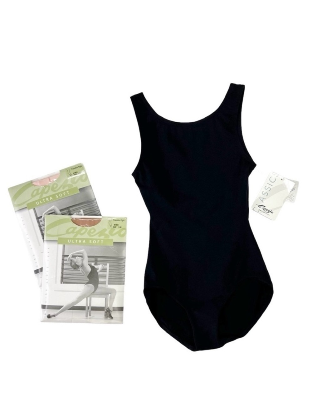 Capezio Tank Leotard Black Size XS + Pink & Suntan Transition Tights S/M New NWT